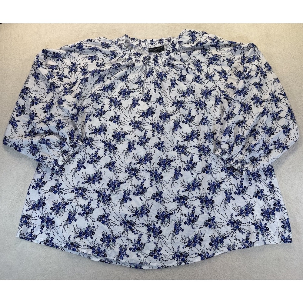 Lane Bryant Womens 22/24‎ Floral White Blue L/S Boho Tunic Top Fairy Western